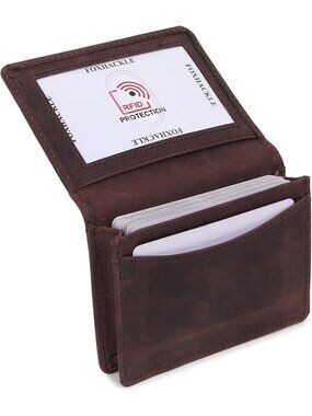 RFID Blocking Full Grain Leather Bifold Wallet for Men & Women, Compact Card